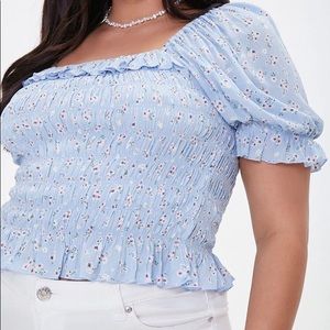 Forever 21 Plus Blue Ruffled Smocked Top
